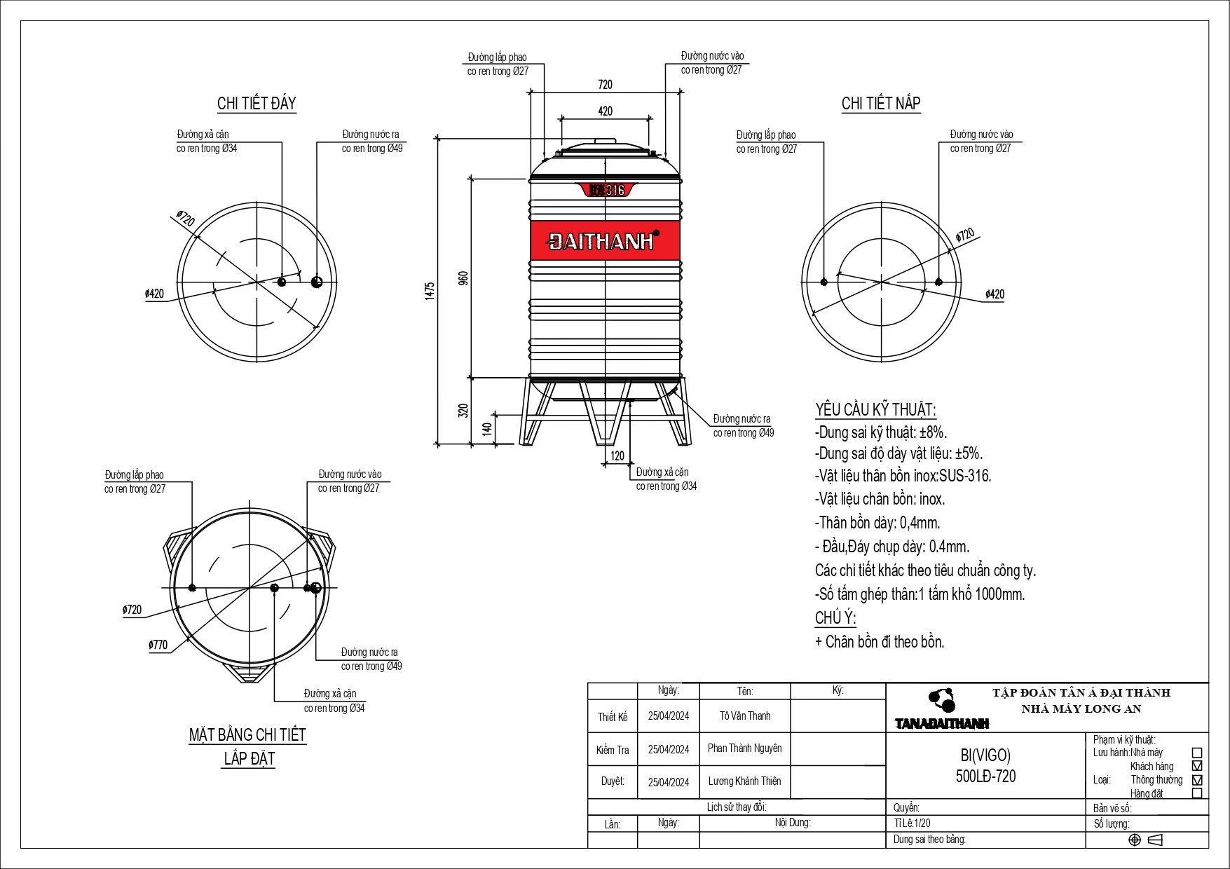 bồn nước inox 500L SUS 316